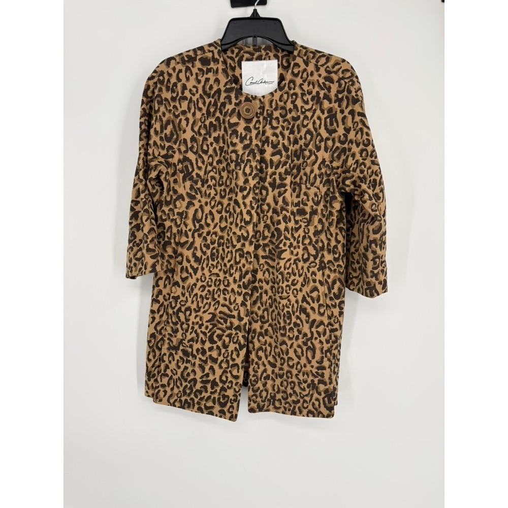 Carol Anderson Jacket Womens S Brown Leopard Print Snap Front Round‎ Neck #990